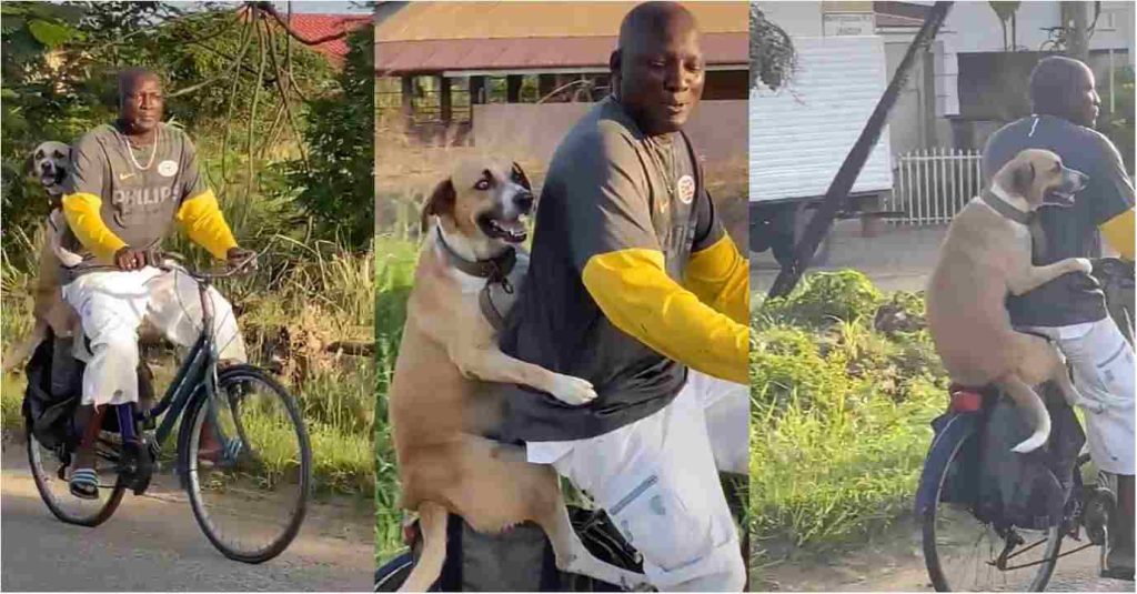 “Baba For The Dog” Netizen React As A Man Carries His Dog on Bicycle As They Cruise Around Town (Video)