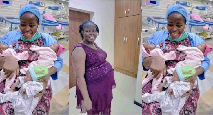 “God that did my own will do yours too” Tear Of Joy as Nigeria Woman Who Had 6 Miscarriage Gave Birth To Triplets At Once