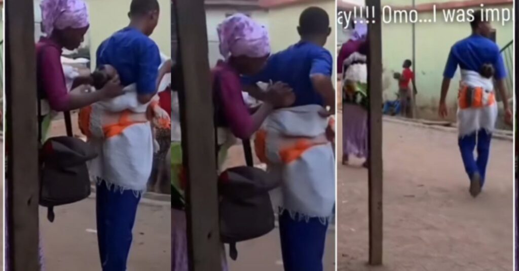 "Na Only Me and This Man Remain for this World": Nigerian Man Goes Viral After Helping His Wife Back One Of Their Twin Babies On The Road (Video)