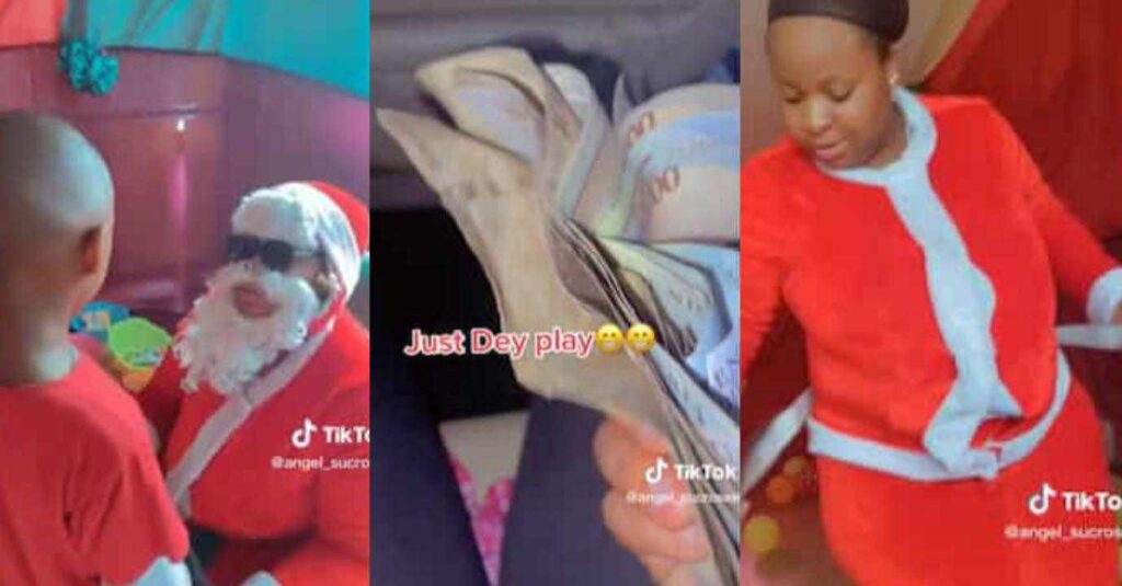 “I Say Make I Hustle See How Much Dem Pay” Beautiful Nigerian Lady Becomes Father Christmas, Wears Costume in Funny Video Watch