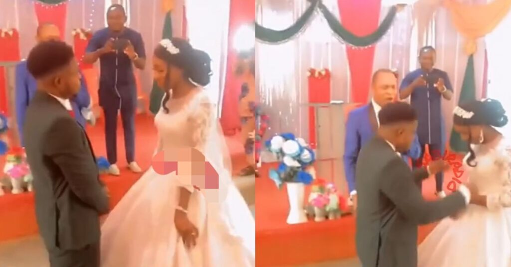 "This Wife Go Really Suffer" – Confusing Moment Groom Slapped Wife-To-Be During Church Wedding In The Front Of Pastor (Video)