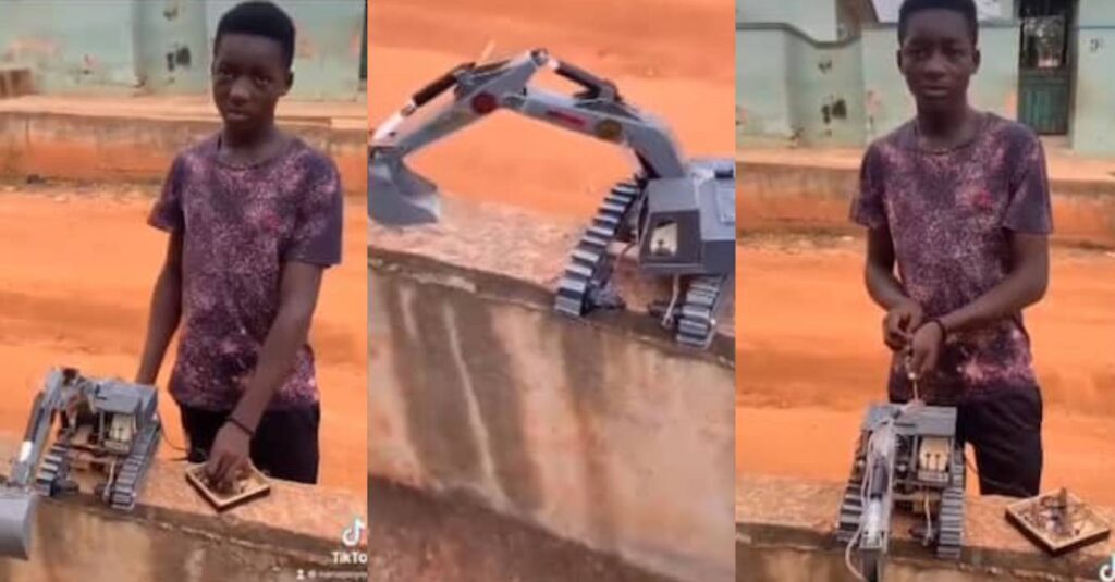 "Wow This Is Wonderful"– Meet Solomon The 17-year-old Boy Who Built An Excavator, Video Goes Viral