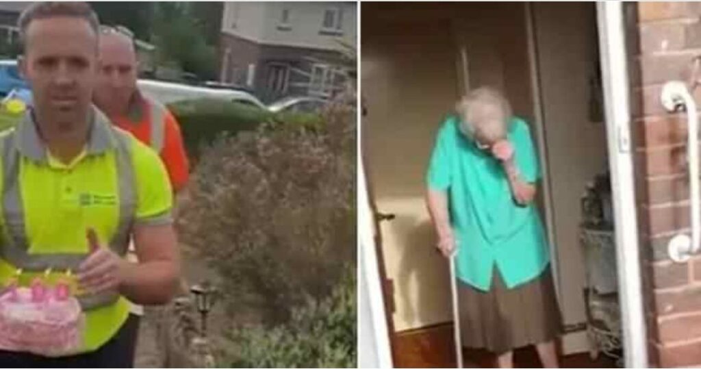 100-Year-Old Lady Cried Tears Of Joy When Garbage Collectors Surprised Her With A Birthday Cake