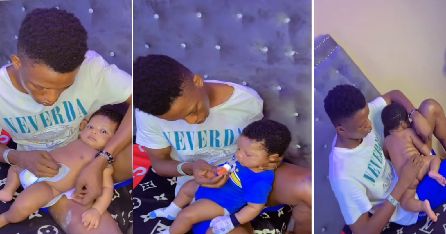 “World Best Dad, But Where Is Your Wife?” Reactions Trail Viral Video Of Man Bathing His Newborn Baby (Video)