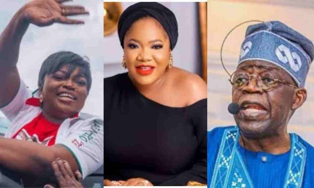 “Hypocrisy, when asked about supporting your colleague Funke Akindele, you said you ain’t voting for someone”- Fan drag Toyin Abraham for saying she might vote for Tinubu