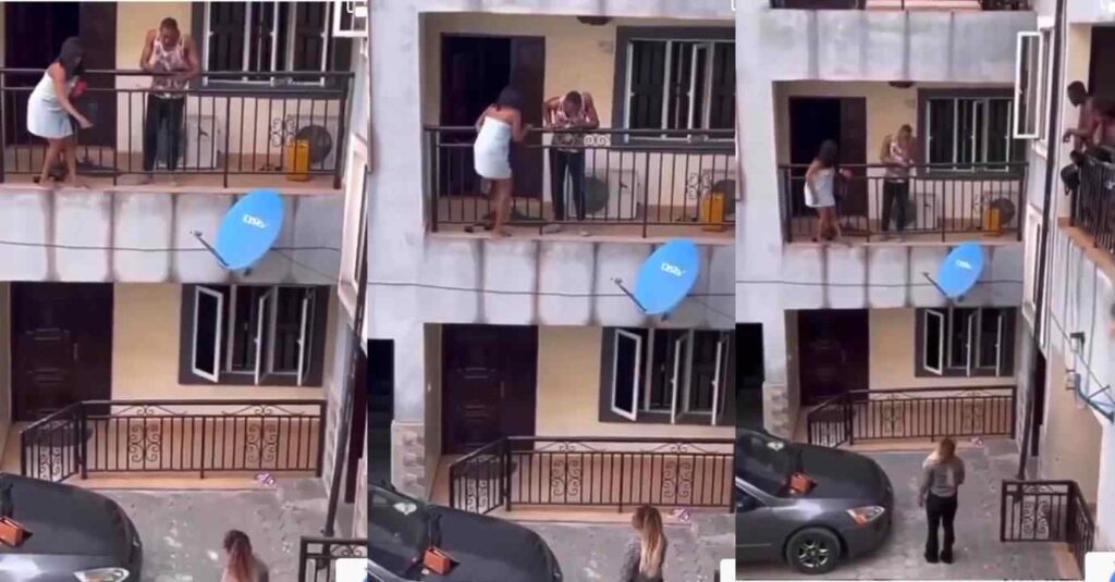 Nigerian Woman Creates Scene As She Nabs Husband With His Mistress (Video)