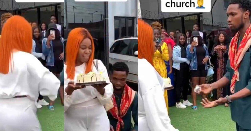 "Proposal gone wrong in church"– Nigerian lady embarrasses boyfriend who proposed to her in church