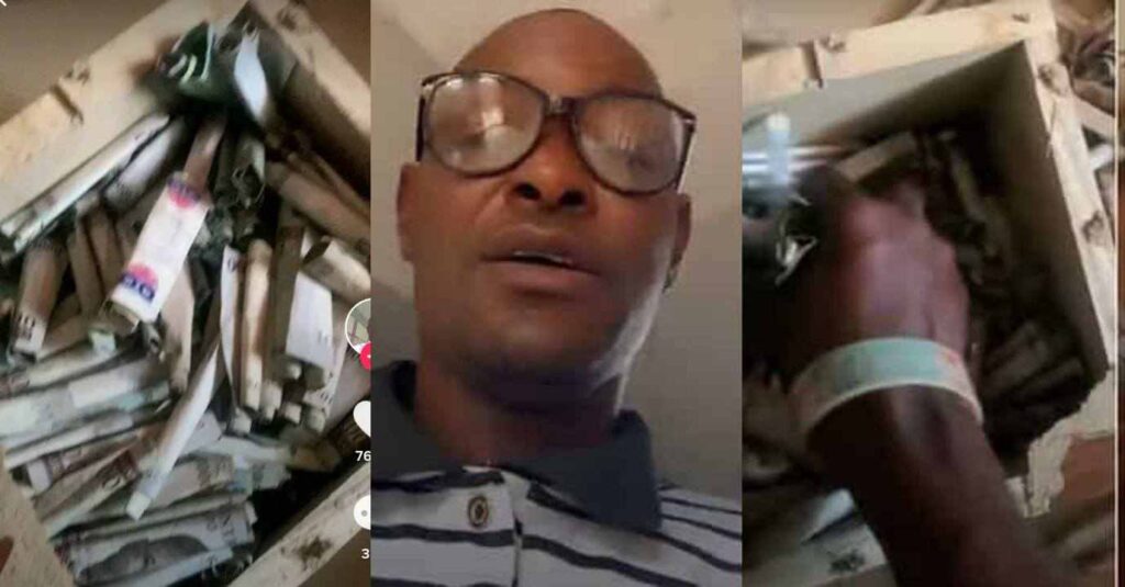 “If Not for CBN, I for No Break This Box”: Nigerian Man Smashes Piggy Bank After 2 Years, Flaunts Cash