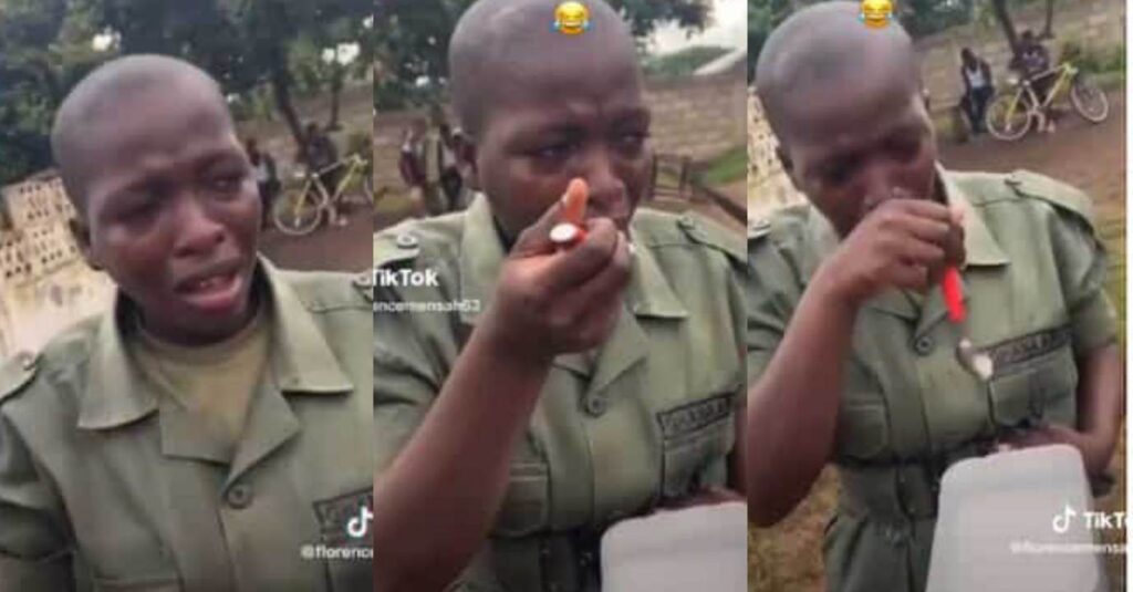 “I’m Going Back to the Farm”: Video Shows Female Soldier Crying and Eating, Stirs Massive Reactions.