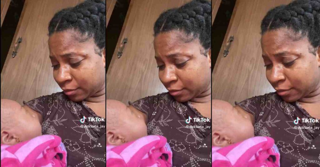 “Which Family Are You?” – Nigerian mother angrily queries her baby for having scanty Bald hair (Video)