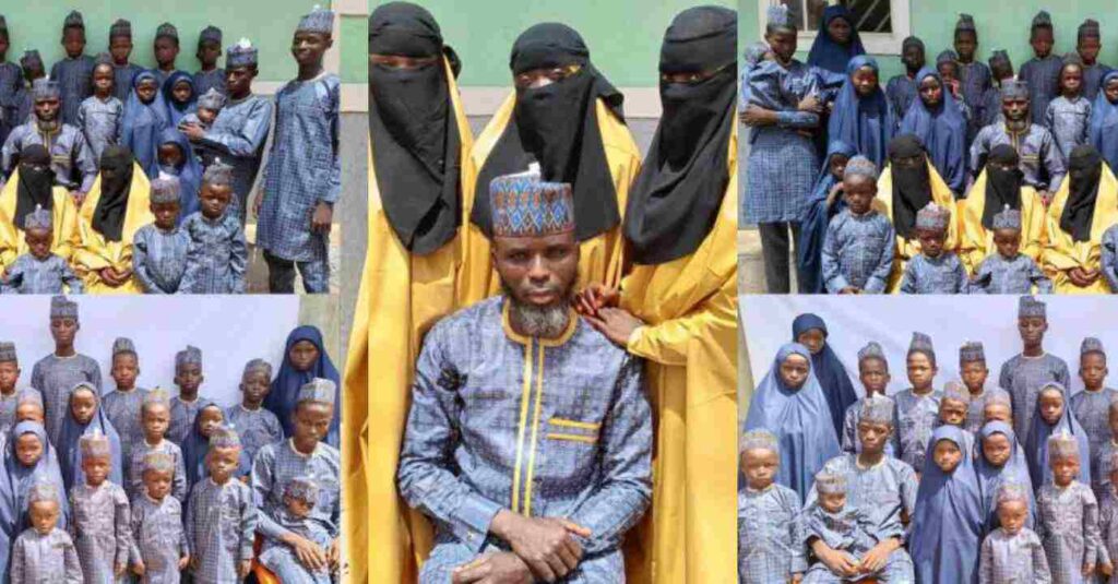 "How Does He Feed Them?"– Nigeria Lecturer with 19 children and three wife stir reaction as he celebrates Sallah with them