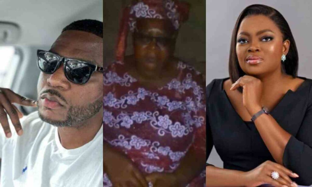 “Today makes it 22 years since I lost my dad” Funke Akindele consoles actor Bigvai Jokotoye as he joins his mother to mourn his father