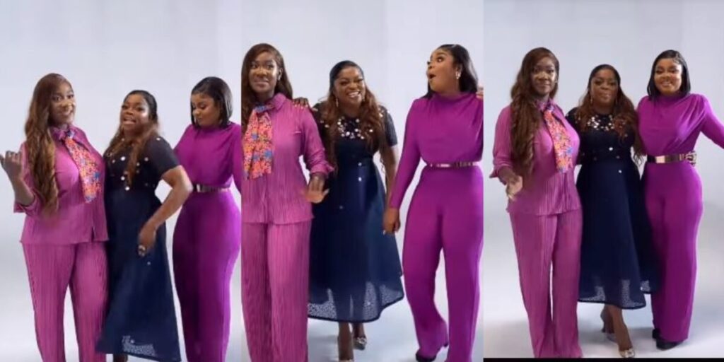 “Another Banga, We can’t wait” Reactions as Bimbo Ademoye links up with Funke Akindele and Mercy Johnson (video)