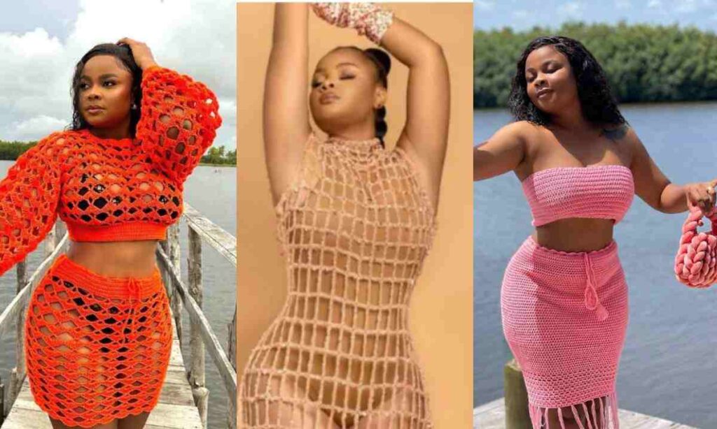 Bimbo Ademoye causes buzzy as she shares photos of herself in crochet outfit