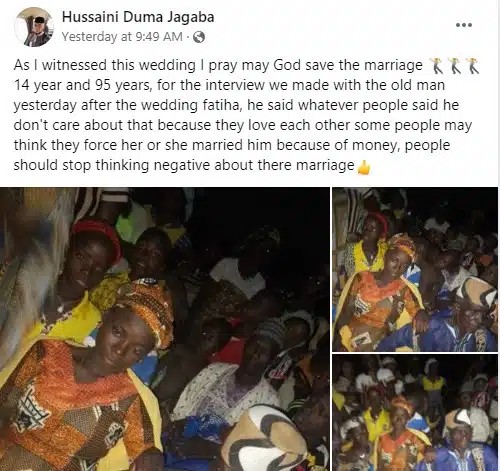 "God Please Save This Marriage"– Man Says As 95-year-old man marries 14years Old teenager in Abuja