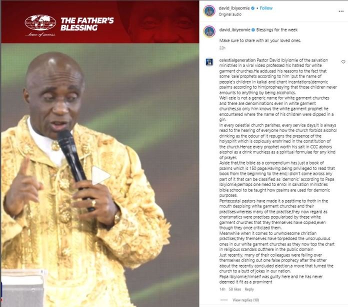 "What Type Of Man of God Are you?" – Celestial Church React To Pastor David Ibiyeomie Claim On There Church