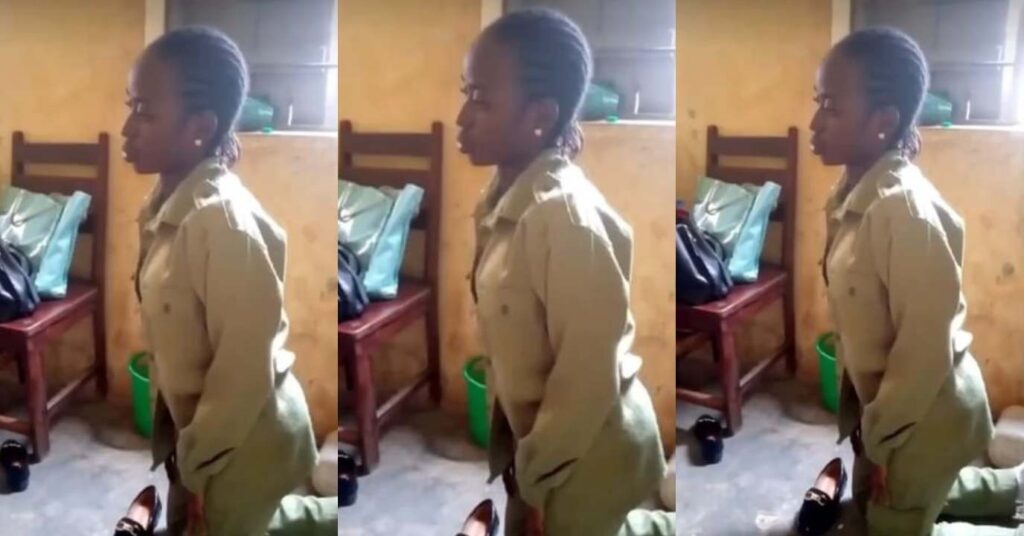 "Ha, This One Is Too Much Now For Graduate"–Video Goes Viral As Private School Proprietress Orders Female Corper To Kneel Down At Her PPA (Watch)