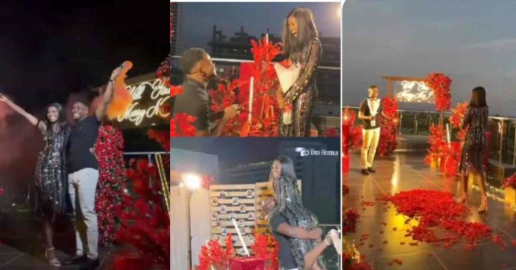 “Na me be that pikin wey throw the flower up” – Couple’s romantic marriage proposal takes breaths away