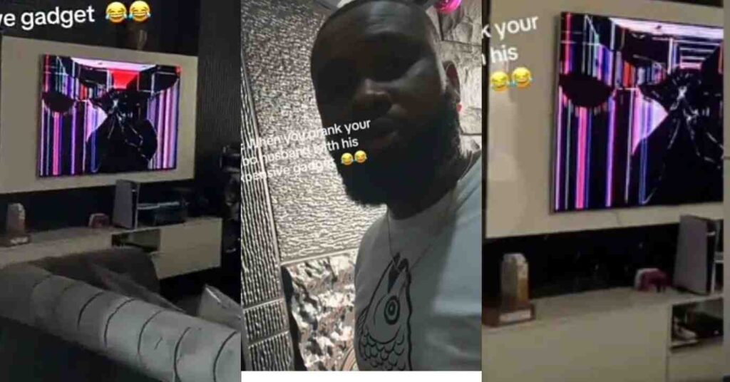 “Ha Jesus! My 4 million naira TV” – Lady shares husband’s reaction to cracked-plasma-TV prank Online