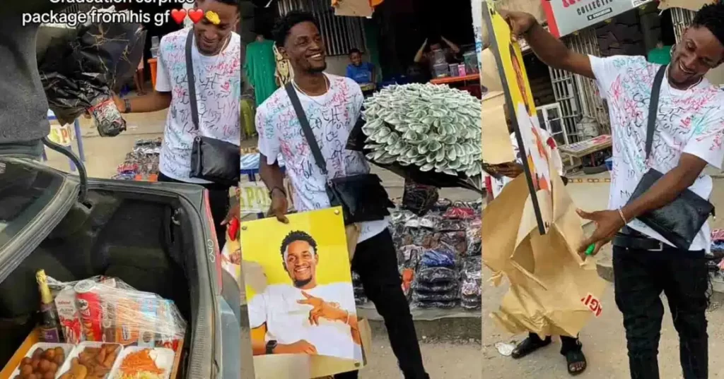 “Guy learn from this, na boyfriend wey deposit dey withdraw” – Man receives surprise package from girlfriend on his graduation day