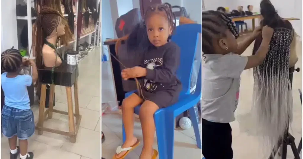 “Mummy little helper, I’m so lucky to be your mum” – 3-year-old girl braids hair at mother’s salon (Watch video)