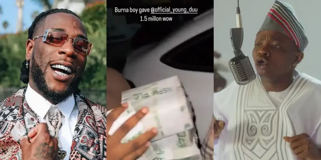 Burna Boy raises eyebrows as he gives Portable’s ex-signee, Young Duu, 1.5 million naira cash