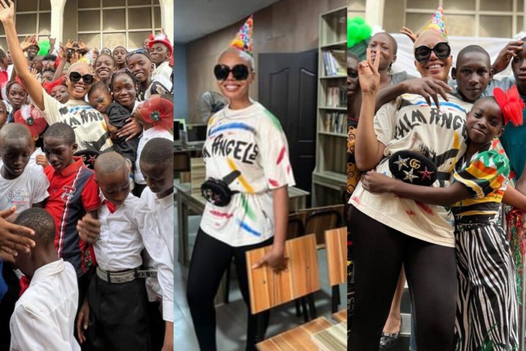 Nancy Isime keeps to her yearly ritual as she marks 32nd birthday with kids, donates library to school (Photos)