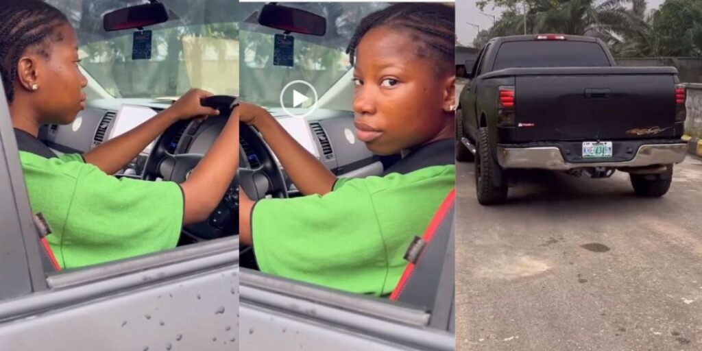 "So she sabi drive wella” – Fans react to new video of 13-year-old Emmanuella in school sportswear driving truck (Watch)