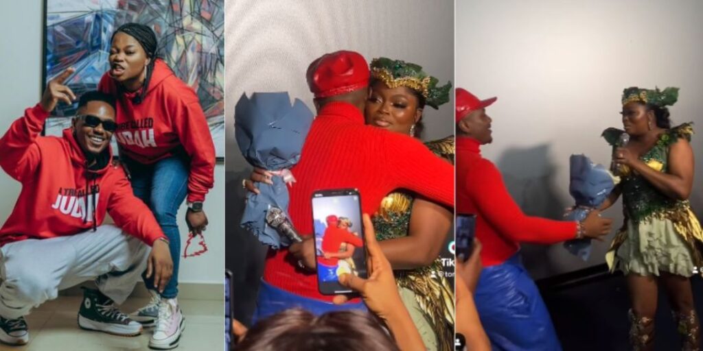 Watch beautiful moment Actor Timini Egbuson gives Funke Akindele flowers at her movie premiere ‘A tribe called Judah’ (Video)