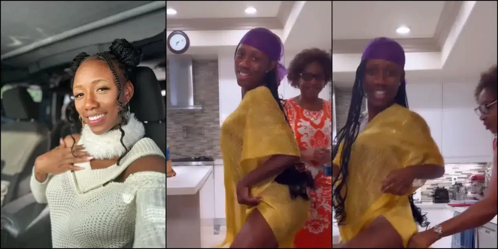 Watch moment Korra Obidi’s mum lowered dancer’s dress to cover her expoosed body in new video (Watch)