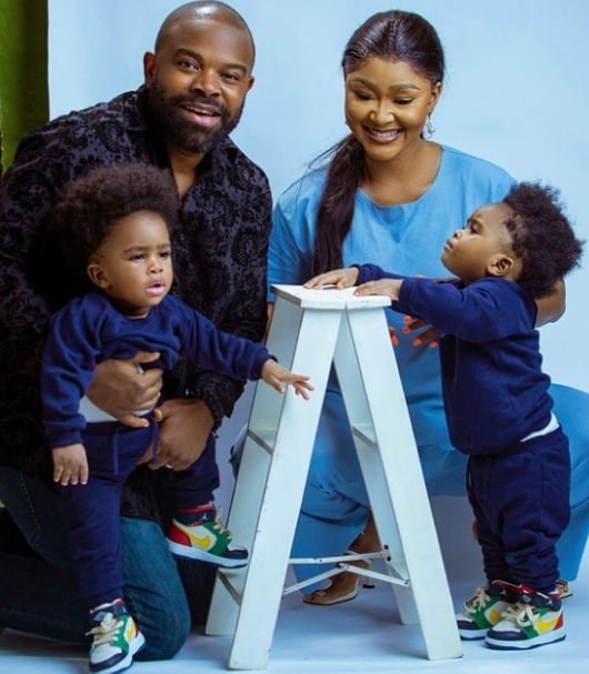 "Omo if these boys grow ehn, Dem go to break heart"- Fans reactions as Gabriel Afolayan share adorable family Christmas photo