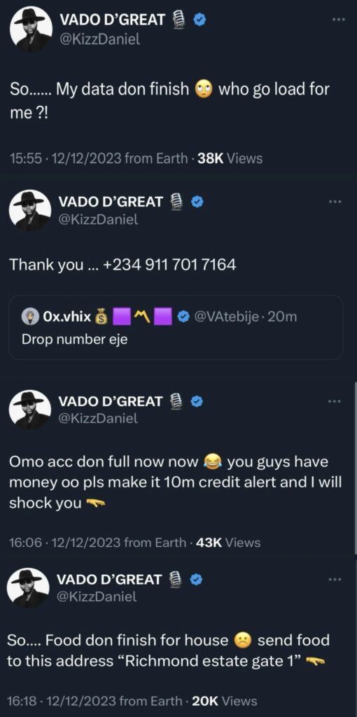 Kizz Daniel causes buzz online as Fans queue up to send data to his number