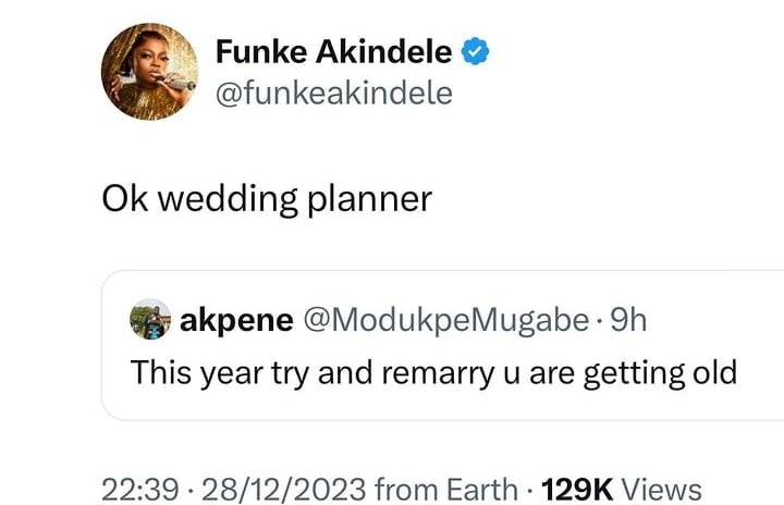 Let get wedding planner ready"- Funke Akindele replies Twitter user who told her to remarry over her age after 4th failed marriages