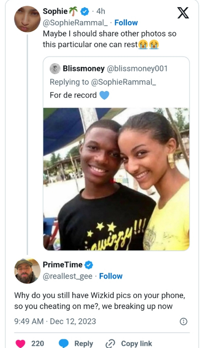 “You still love him” – Netizens react to Wizkid’s ex girlfriend, Sophie Rammal’s comment on old photos with singer