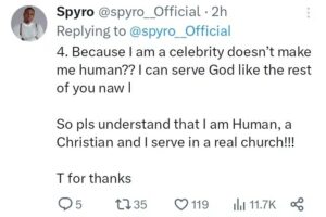 “I am human, a Christian and I serve in a real church” – Spyro reacts after getting dragged for Carol performance at church