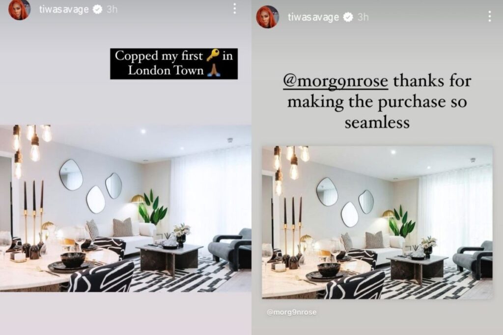 Tiwa Savage shower herself with love as she buys palatial mansion worth N1.7Billion in London