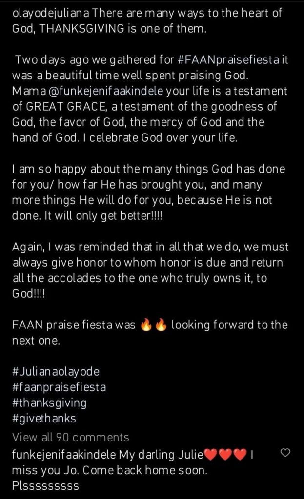 "Your life is a testament of Great grace and the favour of God” Juliana Olayode shower prayer on Funke Akindele at an event