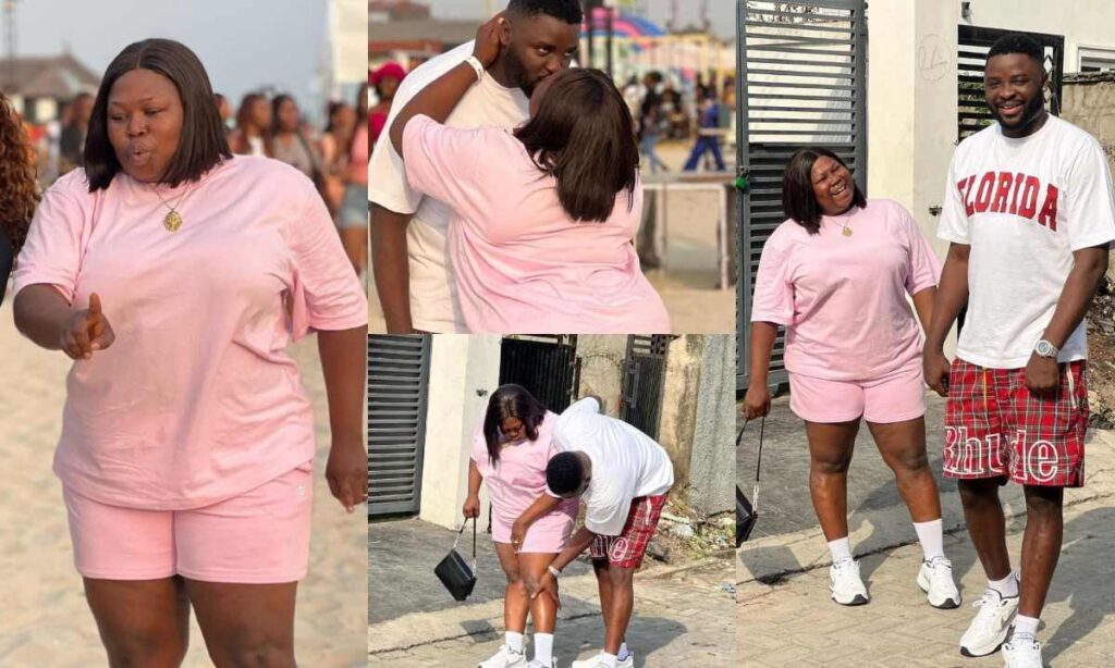 "Sha no break him neck"- Fans reactions as Kemity force her lover to kiiss her in public (Video)