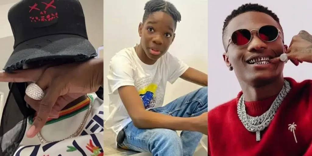 "Blood is thicker than water truly"- Wizkid’s first son, Boluwatife, breaks the internet as he flaunts expensive diamond ring, hand chain