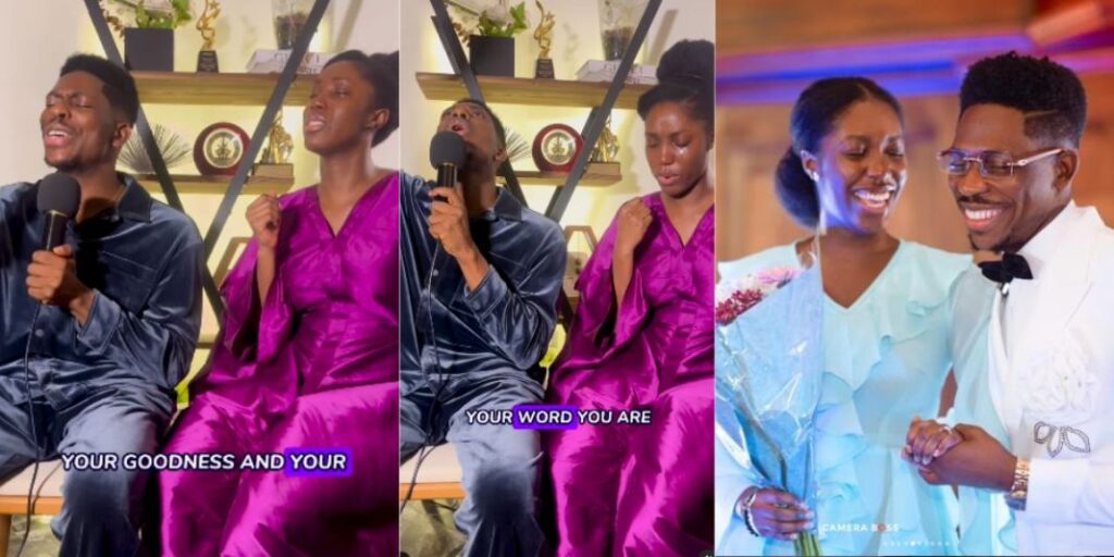 "This is so beautiful” – Moses Bliss sings worship song with fiancé, Marie breaks into tears (Video)