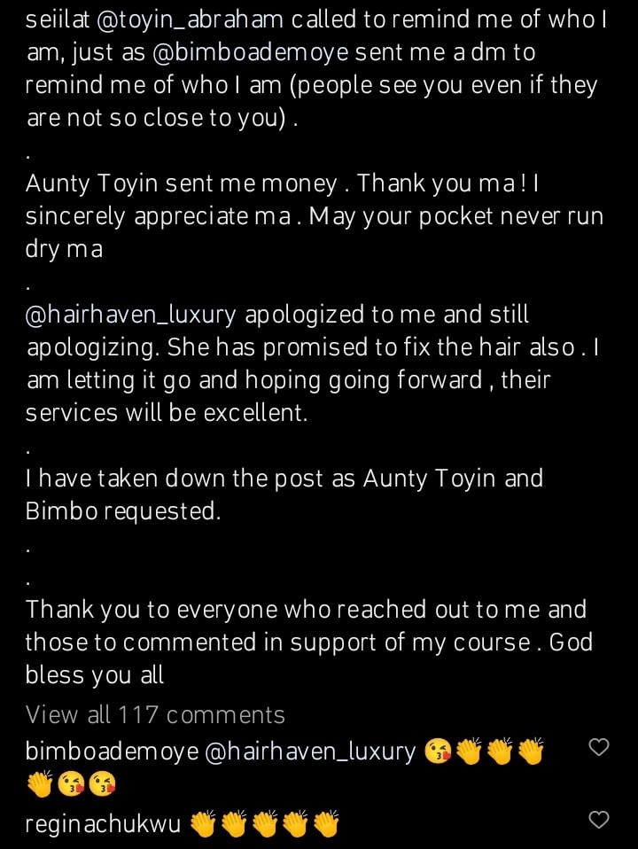 “How my beautiful sister's Toyin Abraham, Bimbo Ademoye made me have a change of heart over an ugly situation” Actress Seiilat spills