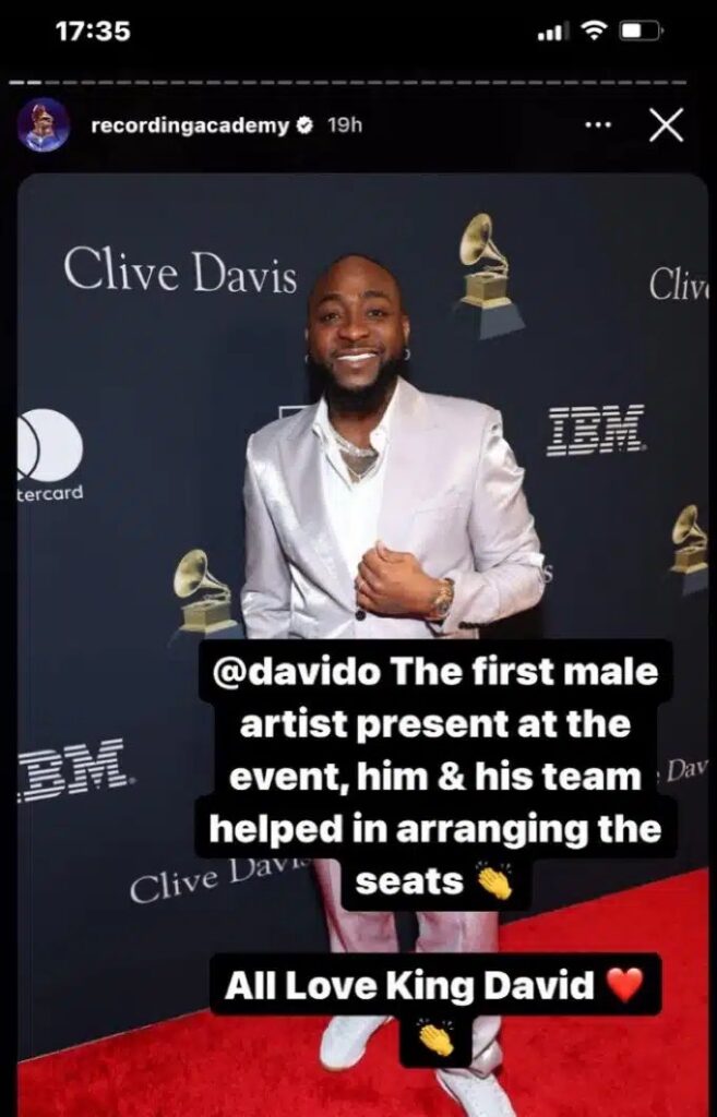 Funny reactions as Davido and his team helped in cleaning and arranging seats at the Grammy Awards Academy