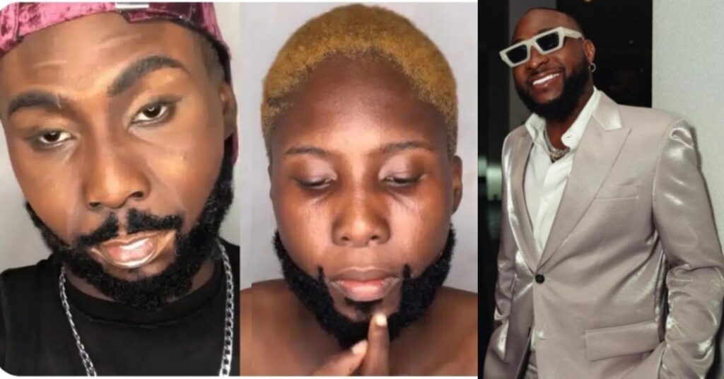 Lady make heads turn as she skillfully uses makeup to recreate Davido’s looks