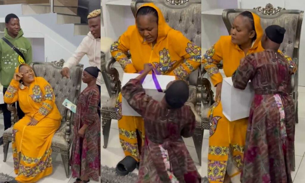 "Gbana Pass Gbanna"– Massive Reaction As Anty Ramota Goes On Her Knees To Beg Oluwa Dollarz Mother Despite How Pride She Was (Watch)