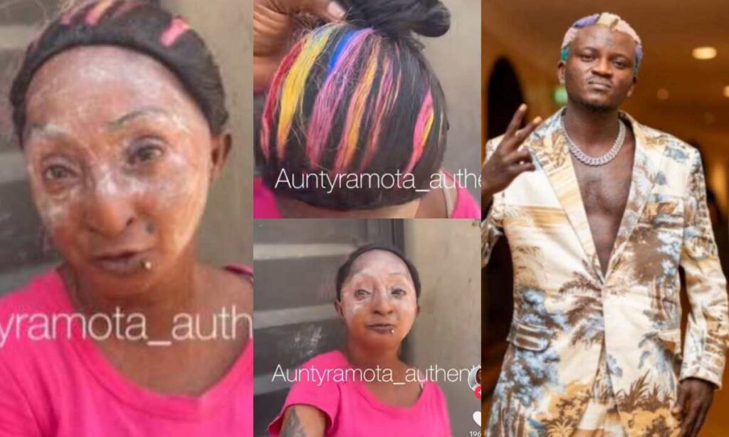 “Aunty ramota’s skin dey glow, See as she’s ramotaing”- Reactions as Aunty Ramota copy Portable’s hairstyle