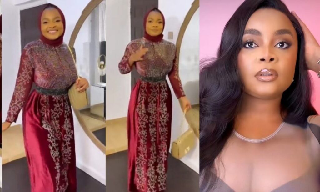 "Abeg I fine"- Actress Bimbo Ademoye gushes over herself as she slays in new hijab outfits (Video)