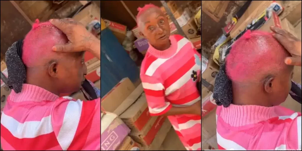 “God know why aunty ramota dey like this, if she complete,this internet no for contain us”- Reactions as Aunty Ramota dyes her hair pink ahead of Valentine’s Day