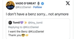 I have 7 cars but no Mercedes Benz – Kizz Daniel reply fans who beg for a Benz