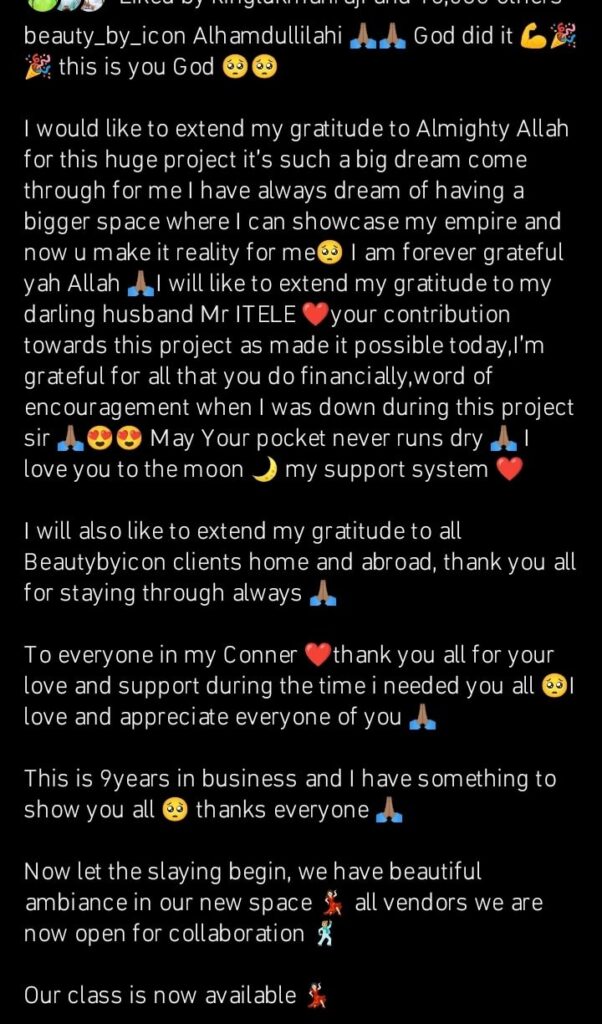 “It is a big dream come through for me” Actor Itele’s wife grateful as she unveils her multi-million naira beauty store