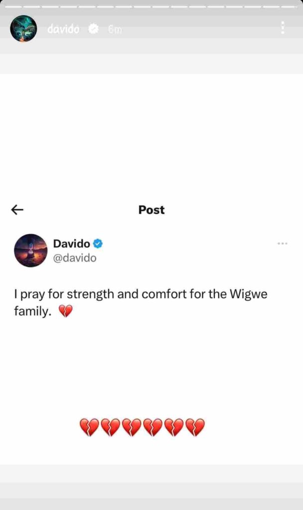 Davido mourns the death of Access Bank CEO Herbert Wigwe, His Wife, And children